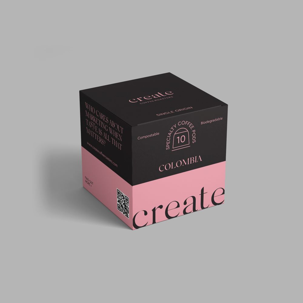 Box showcasing Specialty coffee Capsules- Set of 10 Colombia